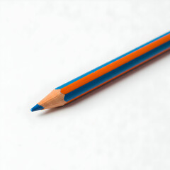 Closeup of Sharpened Blue and Orange Pencil on White Background