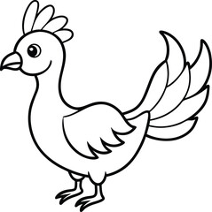 Simple Black and White Cartoon Chicken Line Drawing for Coloring Pages