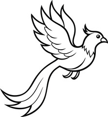 Obraz premium Flying Bird Illustration with Flowing Feathers in Line Drawing Style