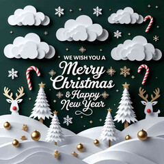 Merry christmas and happy new year winter scene isolated on transparent background