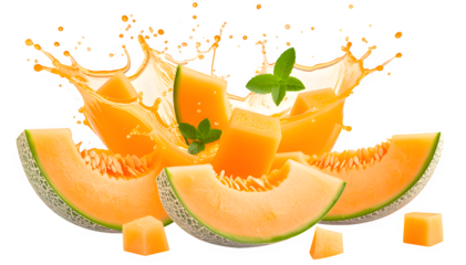Cantaloupe juice splash, pastel orange burst with soft gradients, high-res style, transparent background
