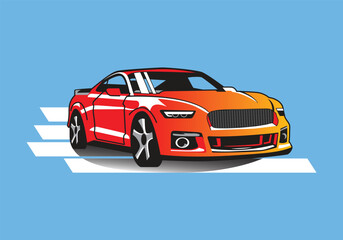 Obraz premium Vibrant Sport Car Illustration Against a Sky Blue Background