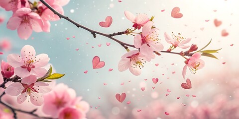 Fototapeta premium Ephemeral Beauty: A Delicate Dance of Cherry Blossoms in Gentle Breeze