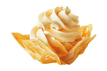 Watercolor vanilla soft serve in golden waffle cup isolated on transparent background