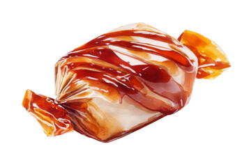 Watercolor caramel candy wrapped in red and gold cover isolated on transparent background