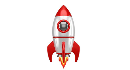 Professional 3D Render of Generic Rocket Emoji, Stylized Cartoon Rocket with Red and White Colors Isolated on White Background