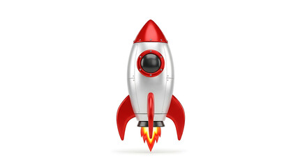 Professional 3D Render of Generic Rocket Emoji, Stylized Cartoon Rocket with Red and White Colors Isolated on White Background