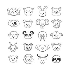 Cute Animal Face Avatar Doodle Outline Illustration Collection