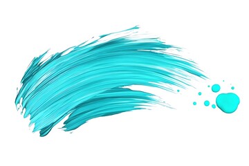 A single bright turquoise brushstroke on a white background, with a soft turquoise blot smear extending outward, creating an elegant organic flow.