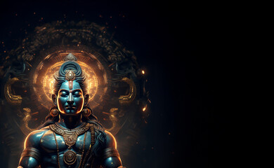 God Shiva statue in meditation, Hindu background with copy space for you text