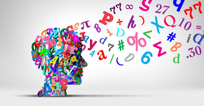 Teaching and Education or Training concept as letters of the alphabet and math numbers representing reading and mathematics school learning and academics.