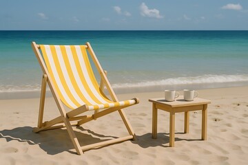 Relaxing Beach Getaway with Deck Chair and Refreshments on a Sunny Day by the Ocean
