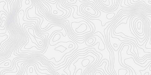 "Abstract Topographic map design with grey lines seamless pattern on white background. Geographic contour map paper texture. Retro topographic map, geographic mountain relief. Vector. Illustration"