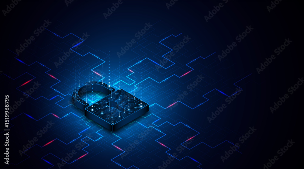 Poster lock icon. cyber ​​security and data protection concepts and privacy. innovative concept of advanced