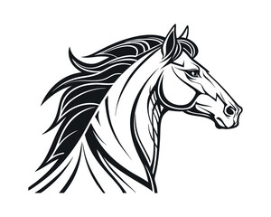 Stylized Horse Head Profile Black and White Vector Illustration