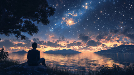 man under the sunset