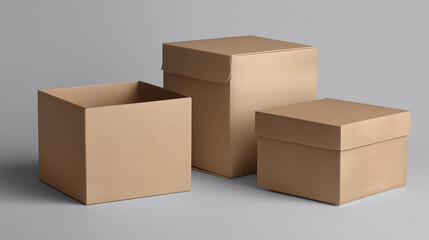 Packaging mockup with opened and closed kraft boxes