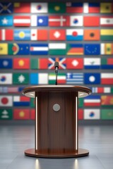 Global Conference Podium &ndash; Microphones in Front of International Flags