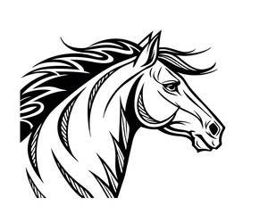 Stylized Black and White Horse Head Profile Illustration