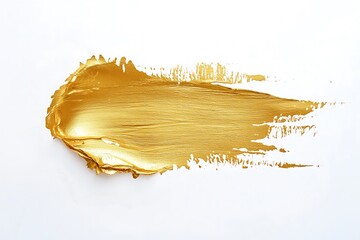 A single gold blot smear on white, with a faint brushstroke at the center, surrounded by delicate edges, capturing a simple abstract beauty.