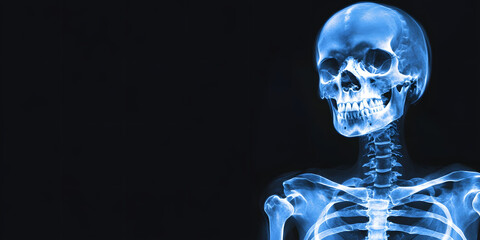 Glowing Blue Human Skeleton XRay on Black Background