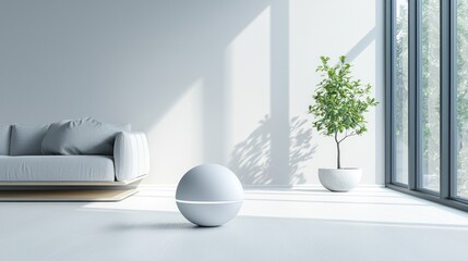 Modern Minimalist Living Room Interior Design with Smart Home Device