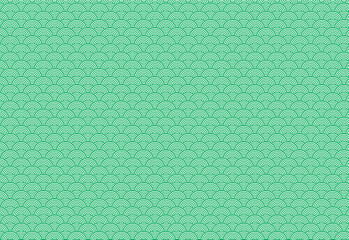 Geometric fish scale pattern from green semi-circular lines on a white background. Modern and abstract design, ideal for textiles, packaging, or minimalist backgrounds. Elegant, stylish.