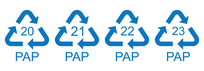 Paper recycling code icon set. recycling codes 20, 21, 22, 23. pap recycling symbols. plastic, recycle, symbol, code, icon.