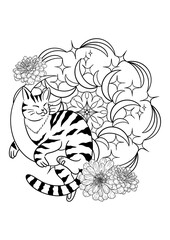 Butterflies animals and Flowers Mandala Coloring Page – Hand-drawn Line Art for Kids and Adults