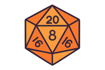 A line art icon of a 20-sided dice for use on apps and websites