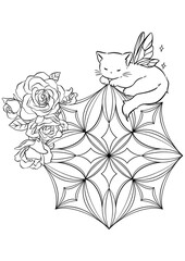 Butterflies animals and Flowers Mandala Coloring Page – Hand-drawn Line Art for Kids and Adults