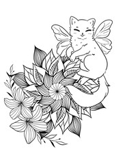 Butterflies animals and Flowers Mandala Coloring Page – Hand-drawn Line Art for Kids and Adults