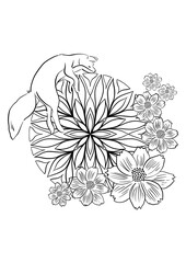 Butterflies animals and Flowers Mandala Coloring Page – Hand-drawn Line Art for Kids and Adults
