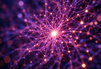 Glowing Neuron Mesh on Violet Canvas Symbolizing Digital Intelligence and AI Thought