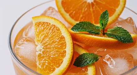 Orange slice with ice and mint