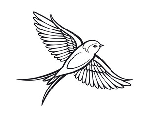 Elegant Line Art Drawing of a Bird in Flight
