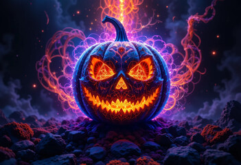 Fractal Jack-o’-Lantern Portal with Neon Cosmic Energy – Halloween