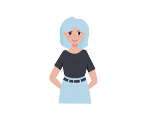 Cute smiling woman. Fashionable girl. Cartoon style. Vector illustration