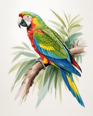 Obraz premium A Vibrant Macaw in Watercolor: Tropical Bird Illustration