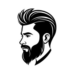 Man with beard and pompadour hairstyle silhouette isolated on transparent background