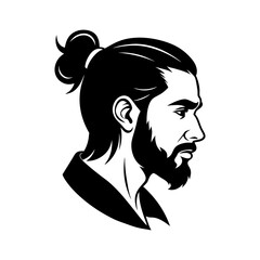 Man with top knot silhouette profile view isolated on transparent background