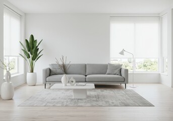 Minimalist Living Room Interior with Blank White Wall for Mockup
