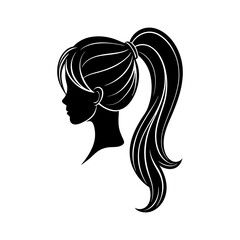 Woman profile silhouette with high ponytail isolated on transparent background