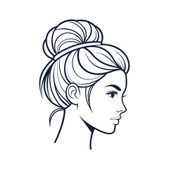 Woman s profile silhouette with bun hairstyle isolated on transparent background