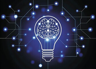 Artificial Intelligence Domination - Light Bulb Brain Idea Concept. Searching for opportunities, New ideas evolution