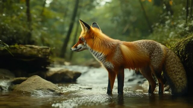 Mesmerizing Fox Pauses Midstream: A Portrait of Wildlife in its Natural Habitat