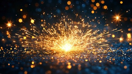 Sparkling sparkler bursts on a dark glittery surface