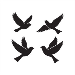 Birds in flight silhouette vector art illustration on white background