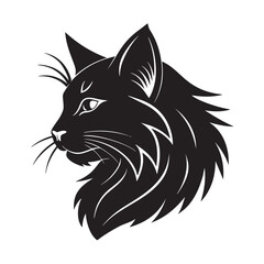 Elegant Black Cat Head Silhouette with Flowing Artistic Fur Design