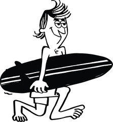 Cartoon Surfer Carrying a Surfboard